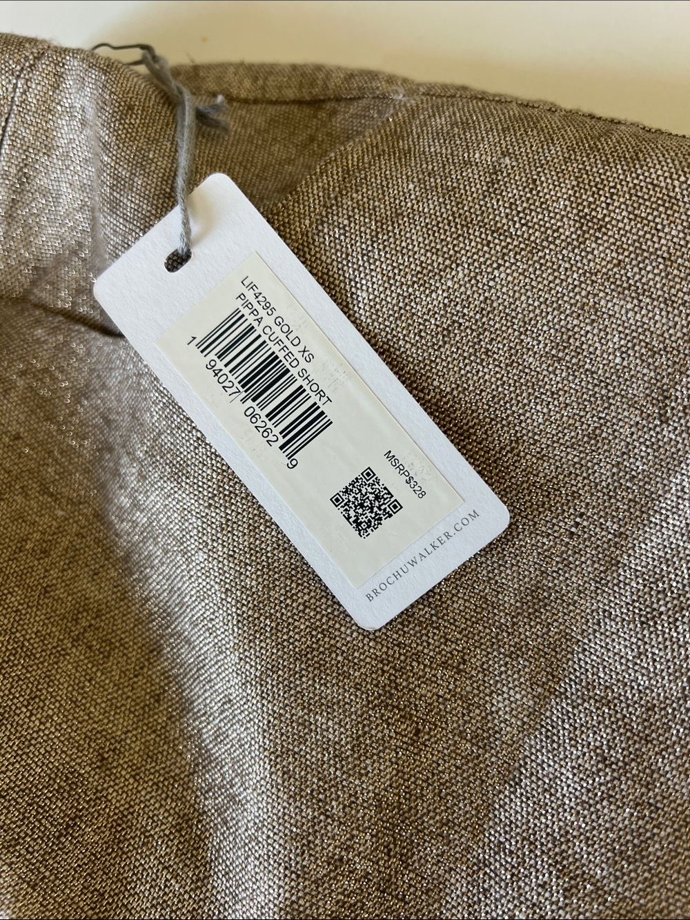Brochu Walker The Pippa Cuffed Short Gold Metallic Linen Blend Size XS NWT - Picture 5 of 10